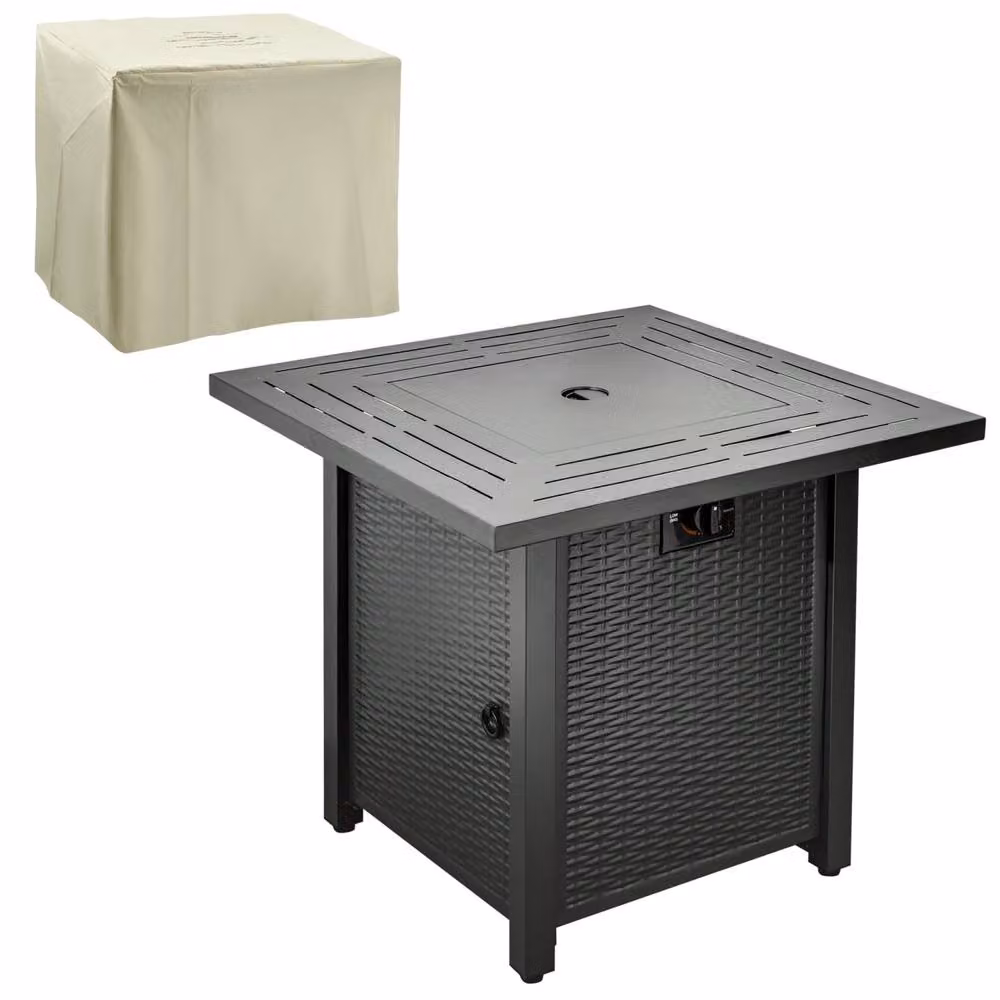 Wyld Haus Ellulo Black Square Propane Gas Fire Pit Table with Lid and Cover, W/D/H: 71 x 63 x 71 cm – 2