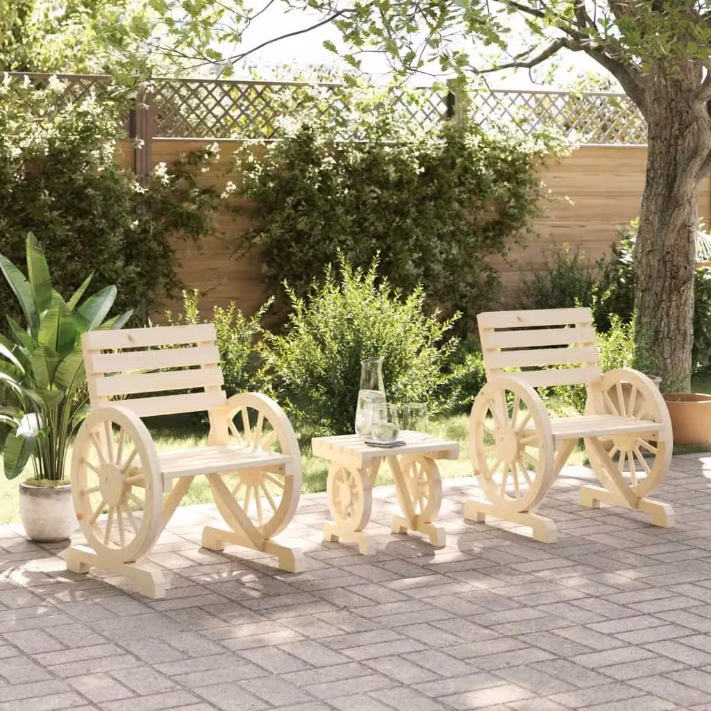 Berkfield Home 3 Piece Brown Solid Wood Garden Lounge Set with Armchairs and Coffee Table – 2