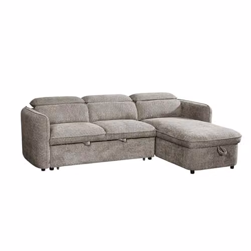Beehive Furniture Corfu Reversible L-Shape Corner Sofa Bed in Grey Fabric with Adjustable Headrest and Sleeping Function – 1