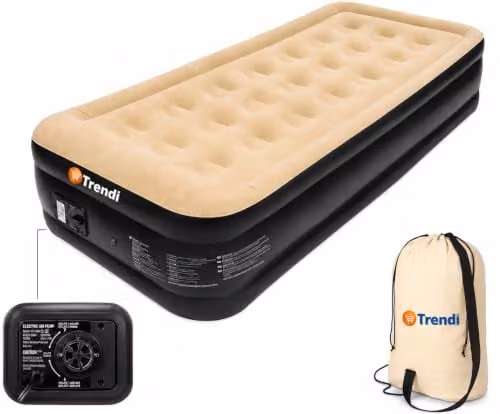 Trendi Single High Inflatable Air Mattress with Built-In Pump, Beige, W: 96 cm, L: 195 cm, H: 46 cm – 1