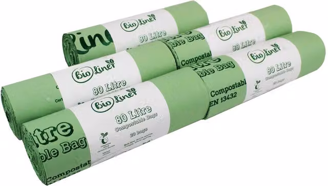 BioLiner Compostable Bags for Swing Bins and Dustbins, Green, 80 Litre