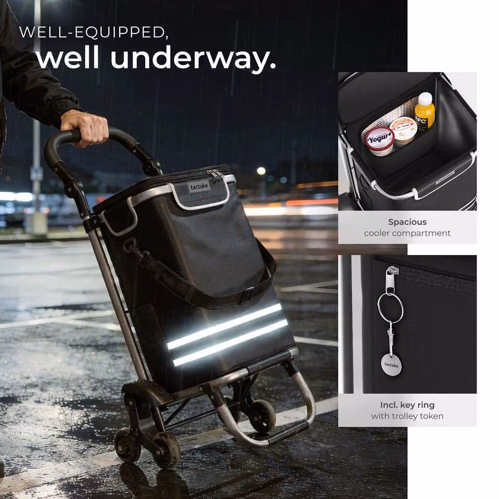 tectake 3-in-1 Foldable Shopping Trolley with Cooler Bag, Black – 7