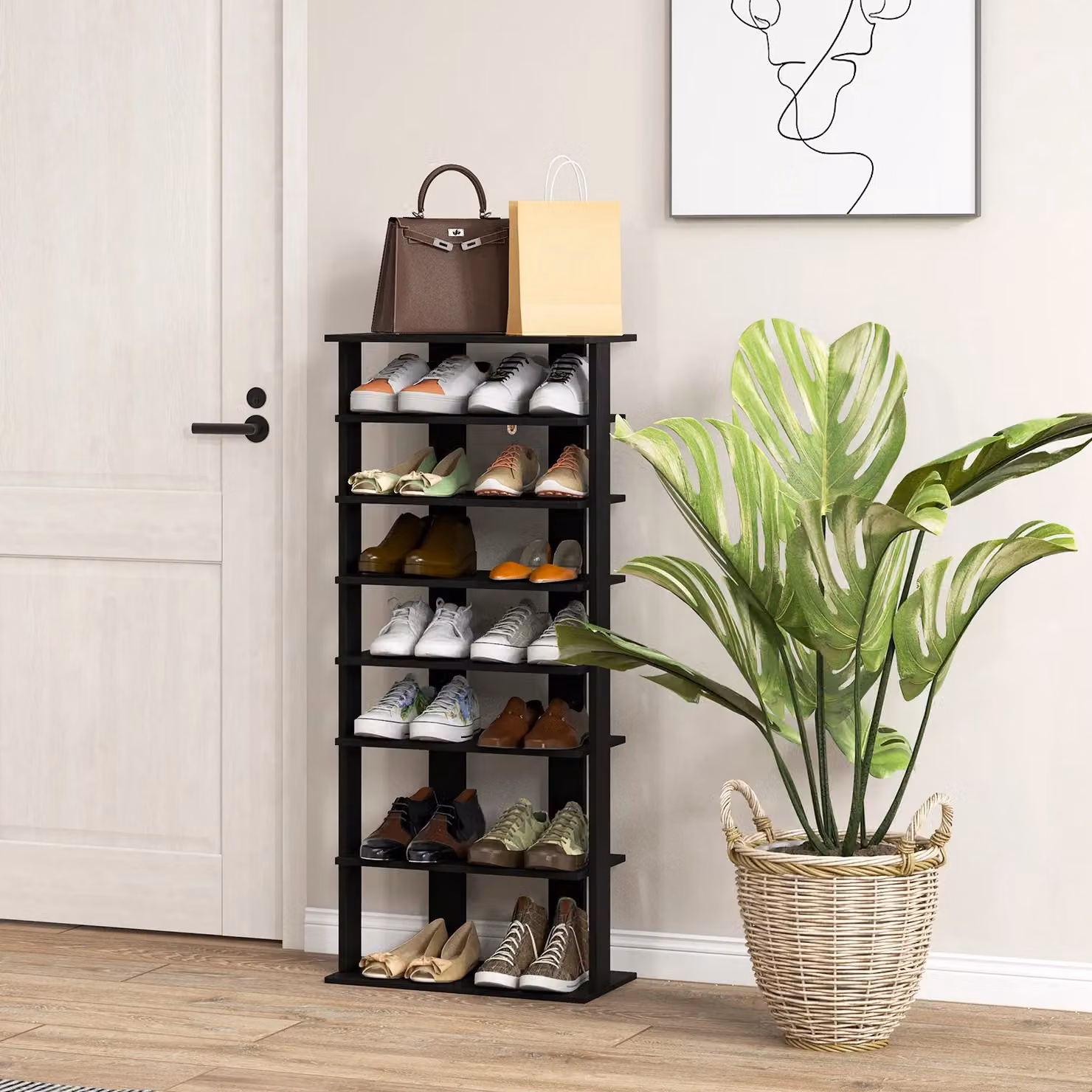 Costway 7-Tier Double Corner Shoe Rack and Vertical Display Shelf in Black – 3