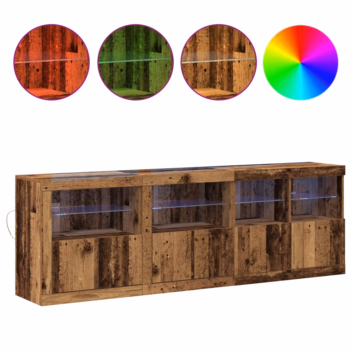 Berkfield Home Rustic Brown Sideboard with Integrated LED Lights, W: 202 cm, D: 37 cm, H: 67 cm – 3