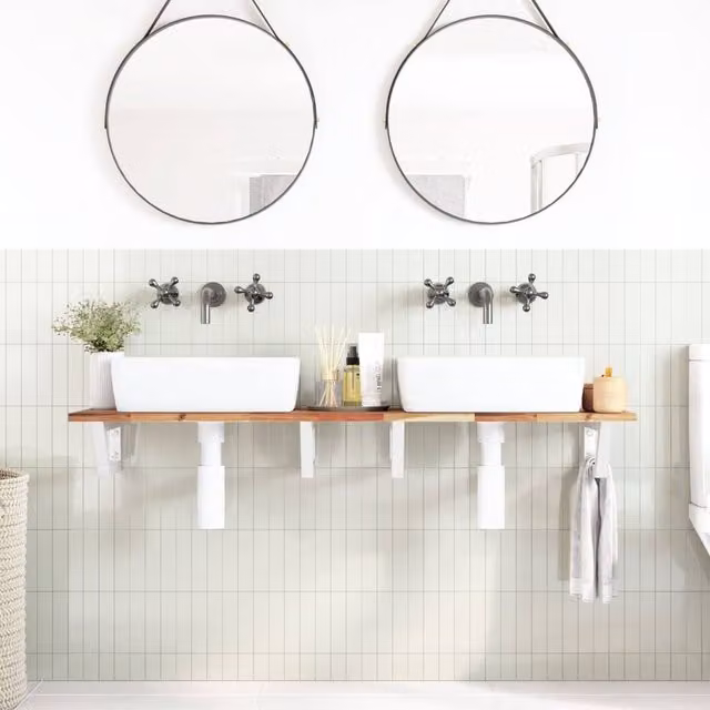 Berkfield Home Elegant Wall Mounted Basin Shelf in Brown Steel and Solid Acacia Wood W/D/H: 120 x 40 x 1 cm