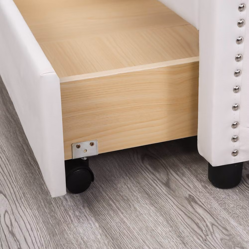 Merax White PU Double Bed Frame with 2 Storage Drawers, W/D/H: 135 x 190 cm – 5