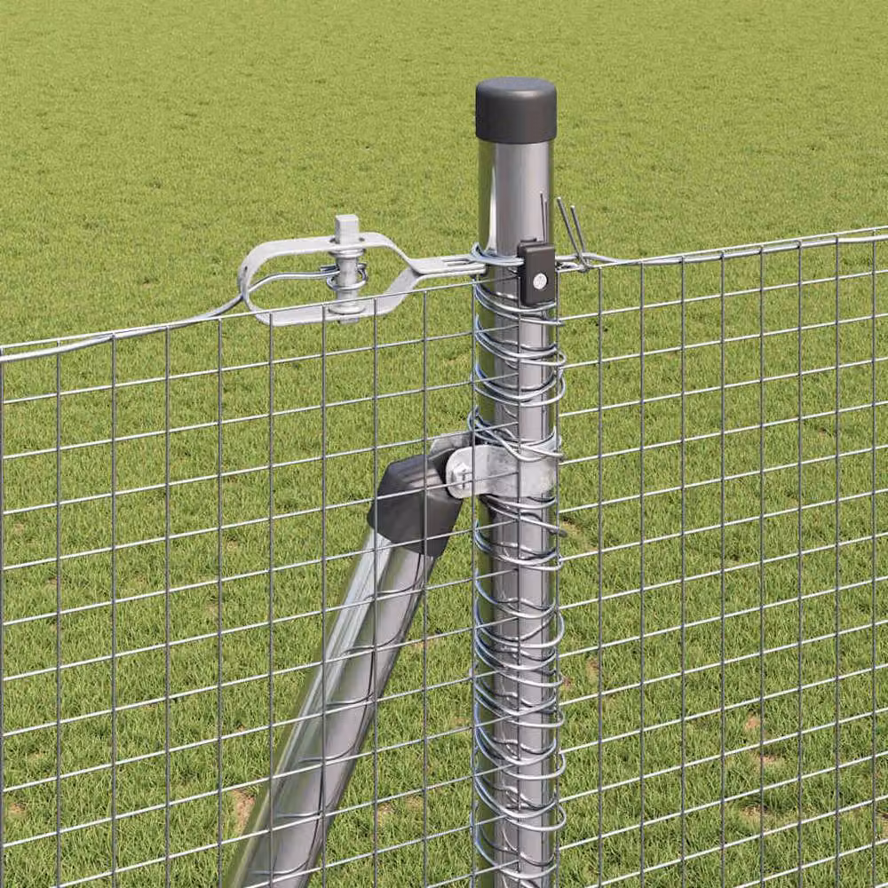 Berkfield Home Modern Welded Wire Fence with 13 Flanged Posts, Silver Galvanised Steel, 1.4 x 25 m – 3