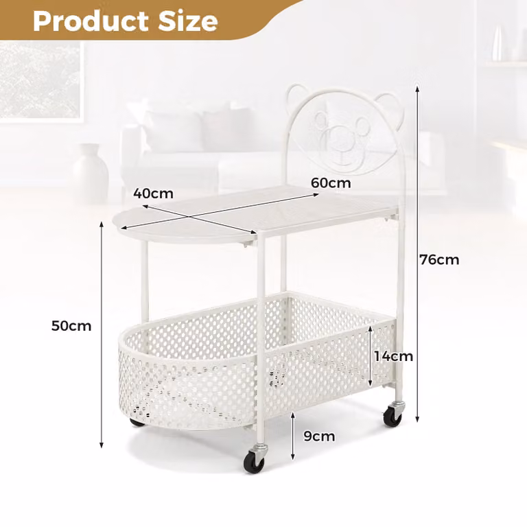 Gymax 2-Tier White Coffee Side Table with Glass Tabletop and Castors