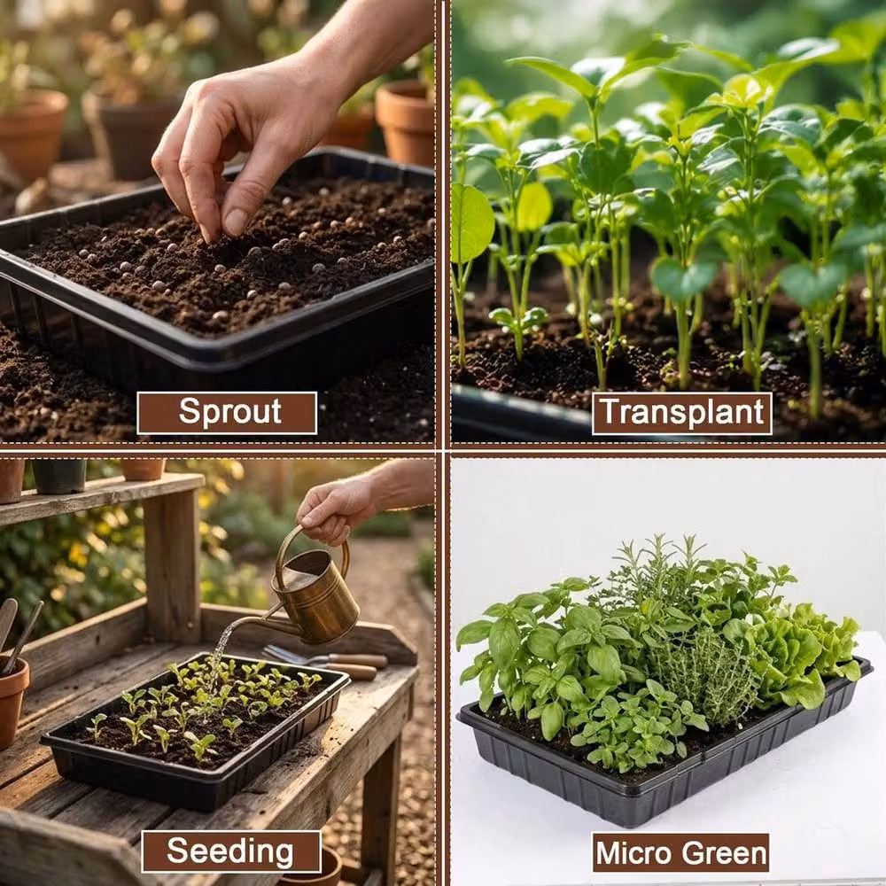 Nordara 10 Pack Black Seed Trays without Drainage, W: 56 cm, D: 28 cm, H: 6 cm – 5