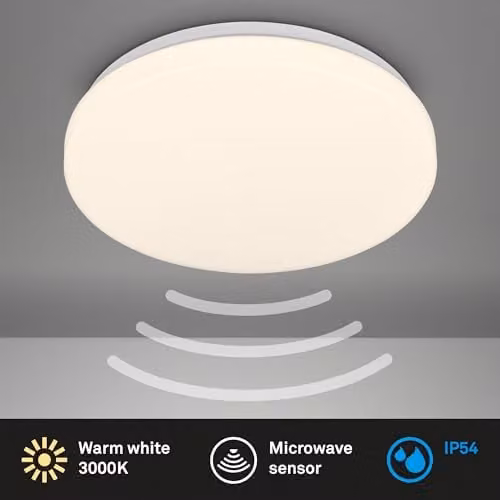 Briloner White LED Ceiling Light with Motion Sensor, IP54, Warm White, W/D/H: 27 x 27 x 6.5 cm – 2