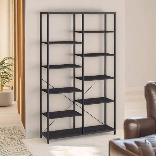 Furnold 5 Tier Black Matt Metal and Composite Cube Bookcase Display Stand and Room Divider, H 170 x W 30 x D 30 cm