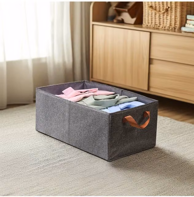Living and Home 4Pcs Foldable Fabric Clothing Storage Box Wardrobe Organiser with Handles in Grey – 1