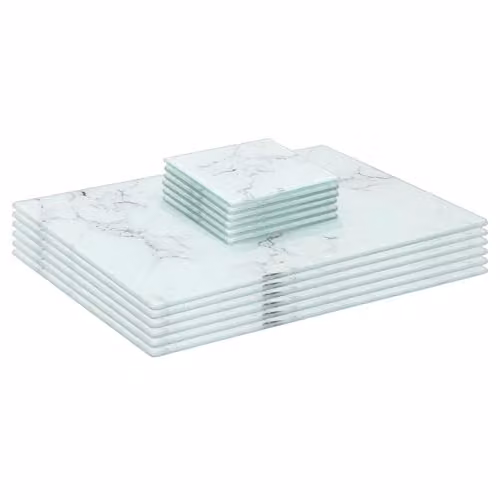 Harbour Housewares 12pc White Marble Effect Glass Placemats and Coasters Set, W/D: 30 x 20 cm