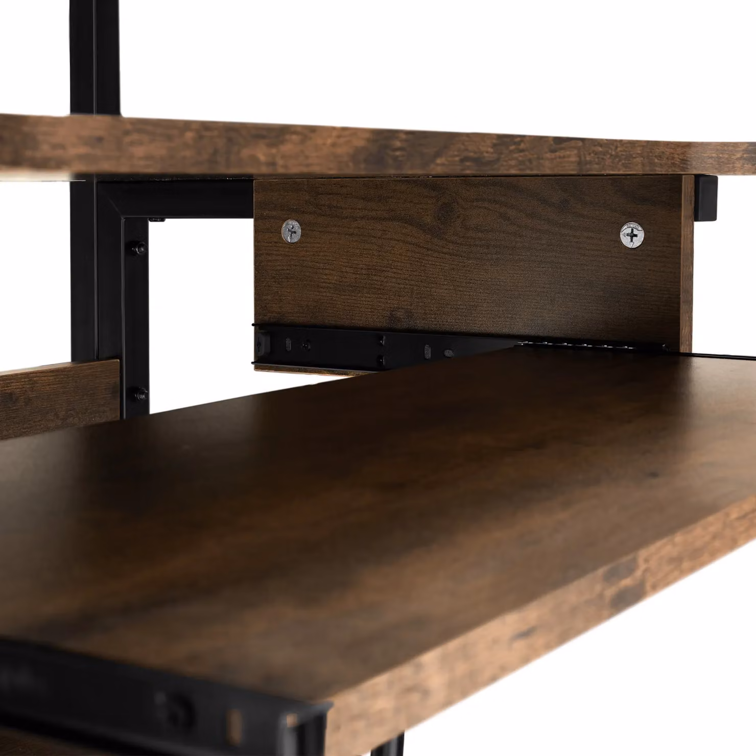 tectake Fife Computer Desk with 3 Levels, Attachable Shelf, Keyboard Tray and Castors in Brown – 8