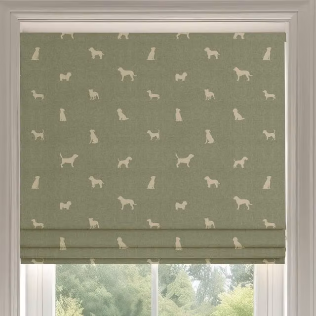 ANTE DECOR Woof Printed Cotton Made To Measure Roman Blind in Sage Green