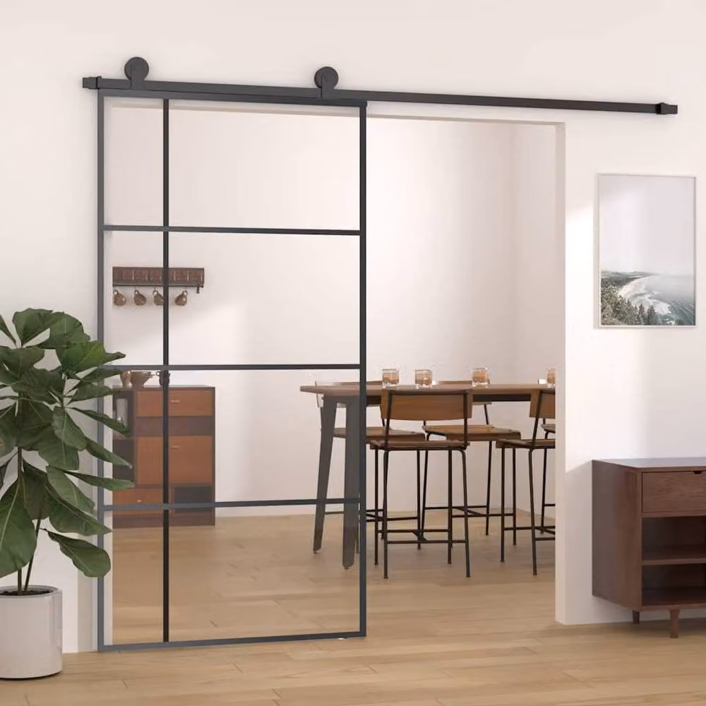 Berkfield Home Modern Sliding Door in Black Aluminium and Transparent ESG Glass, W: 102.5 cm, H: 205 cm – 2