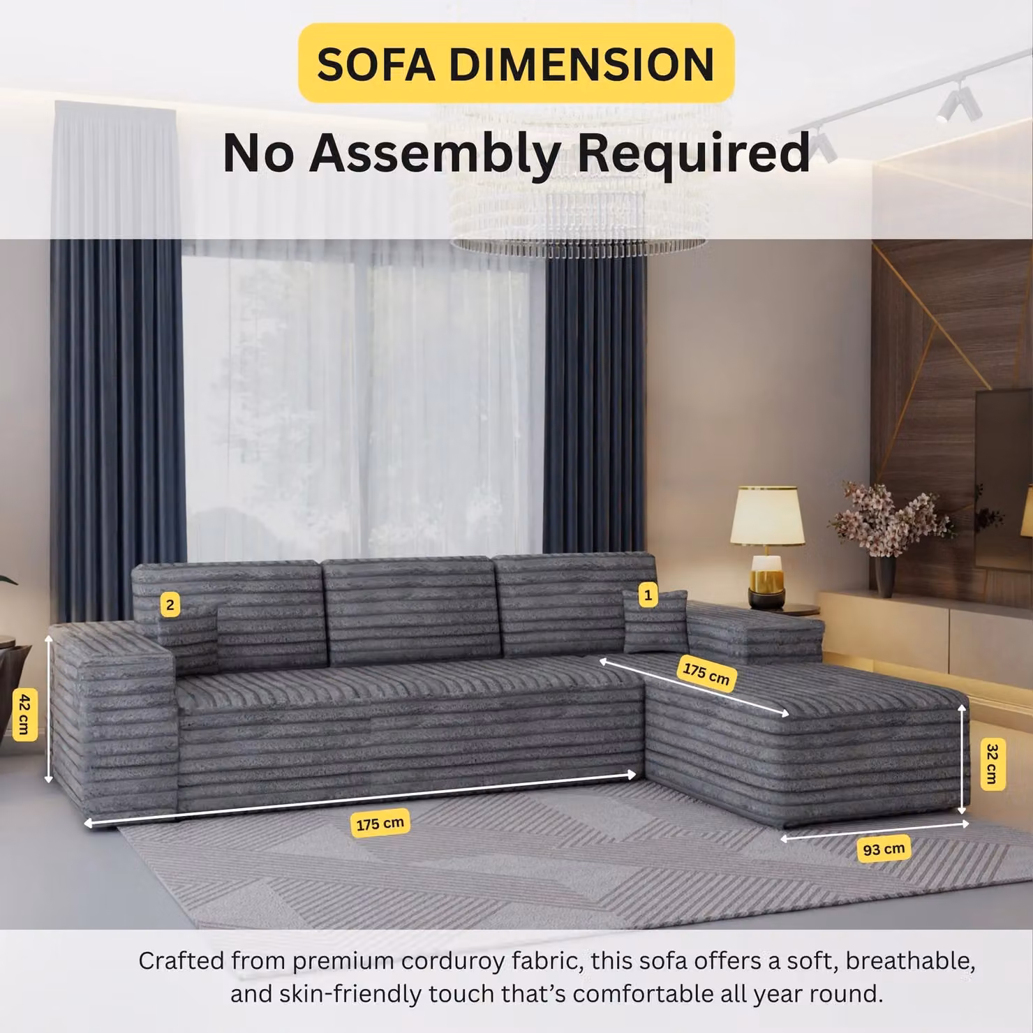 Sliding Wardrobes 4U Smart Right Corner Sofa in Grey with Fabric Upholstery and Scatter Cushions – 3