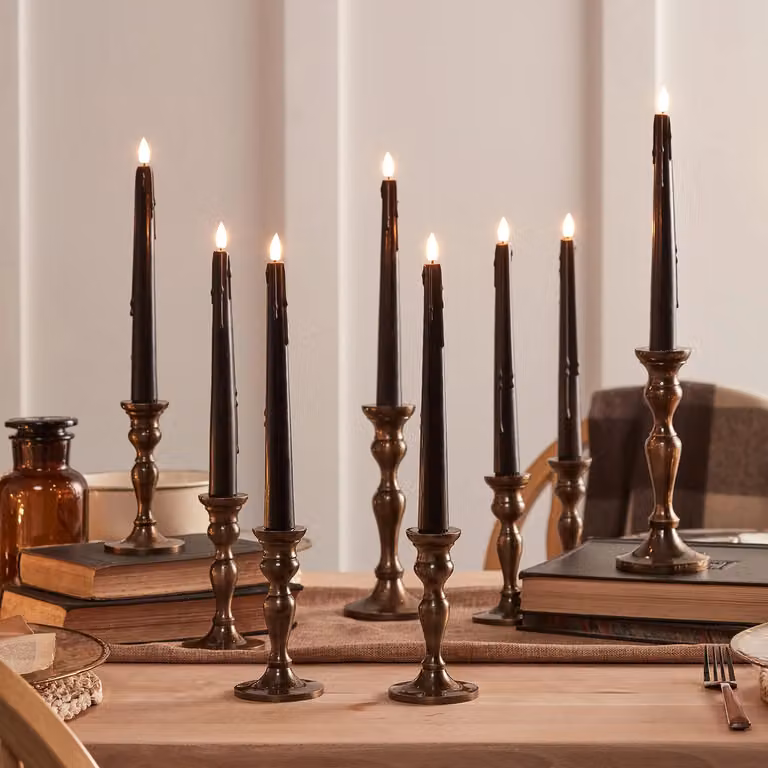 TruGlow 8 Black Dripping Wax LED Taper Candles with Remote Control and Flicker Effect