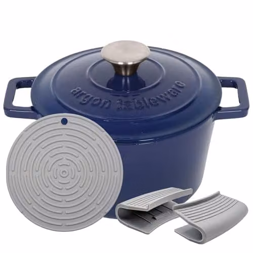 Argon Tableware Enamelled Cast Iron Round Casserole Dish with Self-Basting Lid, 2.8 l, Blue – 1