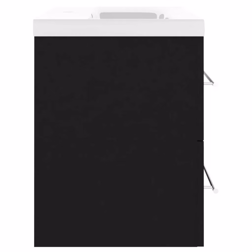 Berkfield Home Modern Black Matt Bathroom Sink Cabinet with Ceramic Basin – 3