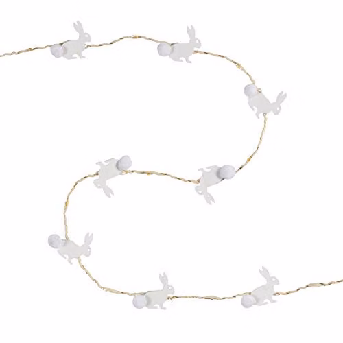 Lights4fun White Wooden Easter Bunny Battery Operated Micro LED Indoor Silver Wire String Fairy Lights – 2