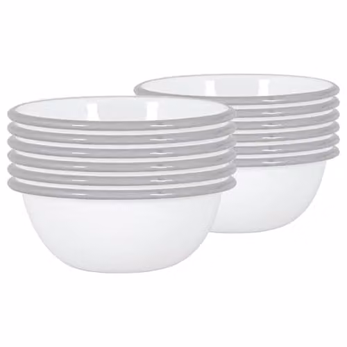Argon Tableware Enamel Bowls, Set of 12, Grey, White and Blue, Diameter: 16 cm – 1