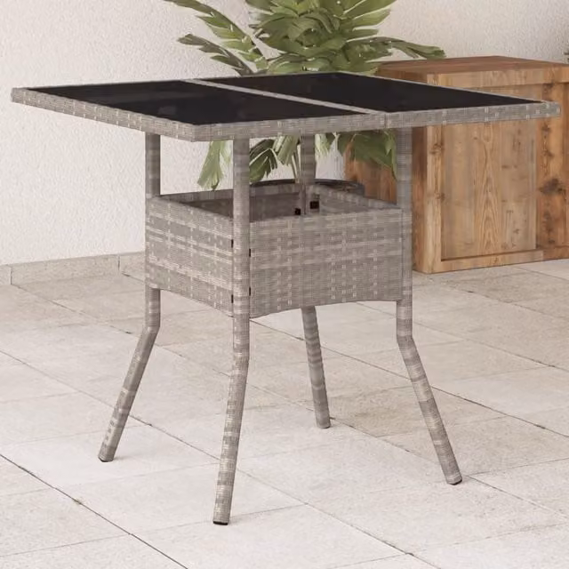 Berkfield Home Modern Garden Table with Glass Top, Light Grey, W/D/H: 80 x 80 x 75 cm – 1