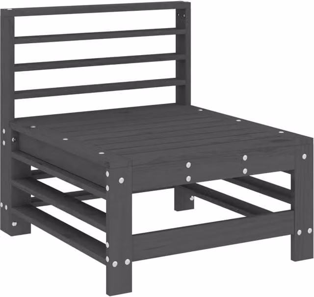 Berkfield Home Beautiful Garden Middle Sofas, 2 Piece Grey Solid Pine Wood Set, W/D/H: 120 x 60 x 63.5 cm