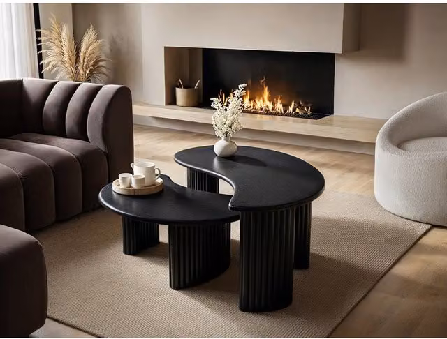 Solace+Co Clio Modern Black Coffee Table Set with Nested Tops