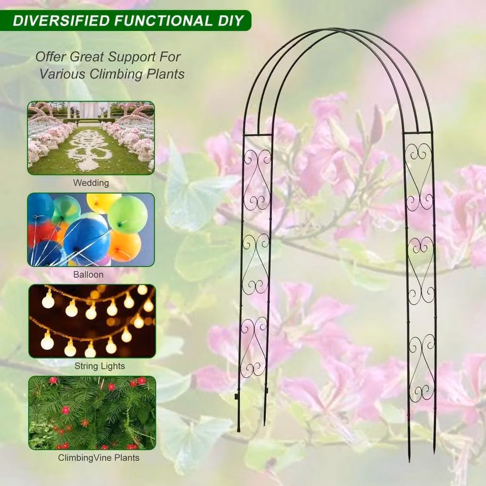 Havendro Heavy Duty Metal Garden Arch Climbing Frame in Black, H 240 cm x W 120 cm x D 25 cm – 3