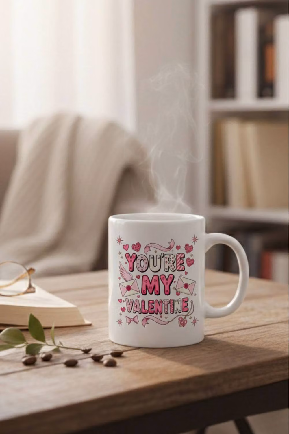 Dyzi You're My Valentine Printed Ceramic Mug in White and Pink – 3