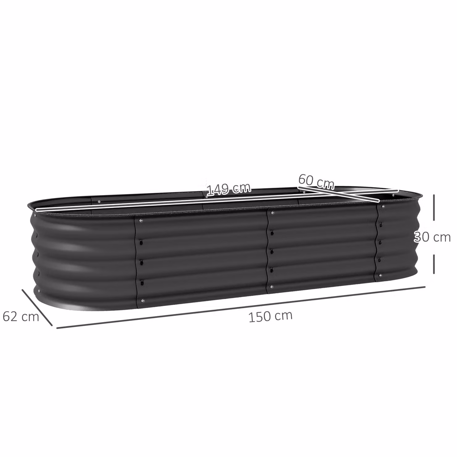 Outsunny Pack of 2 Galvanised Steel Raised Garden Beds with Safety Edging in Dark Grey – 3