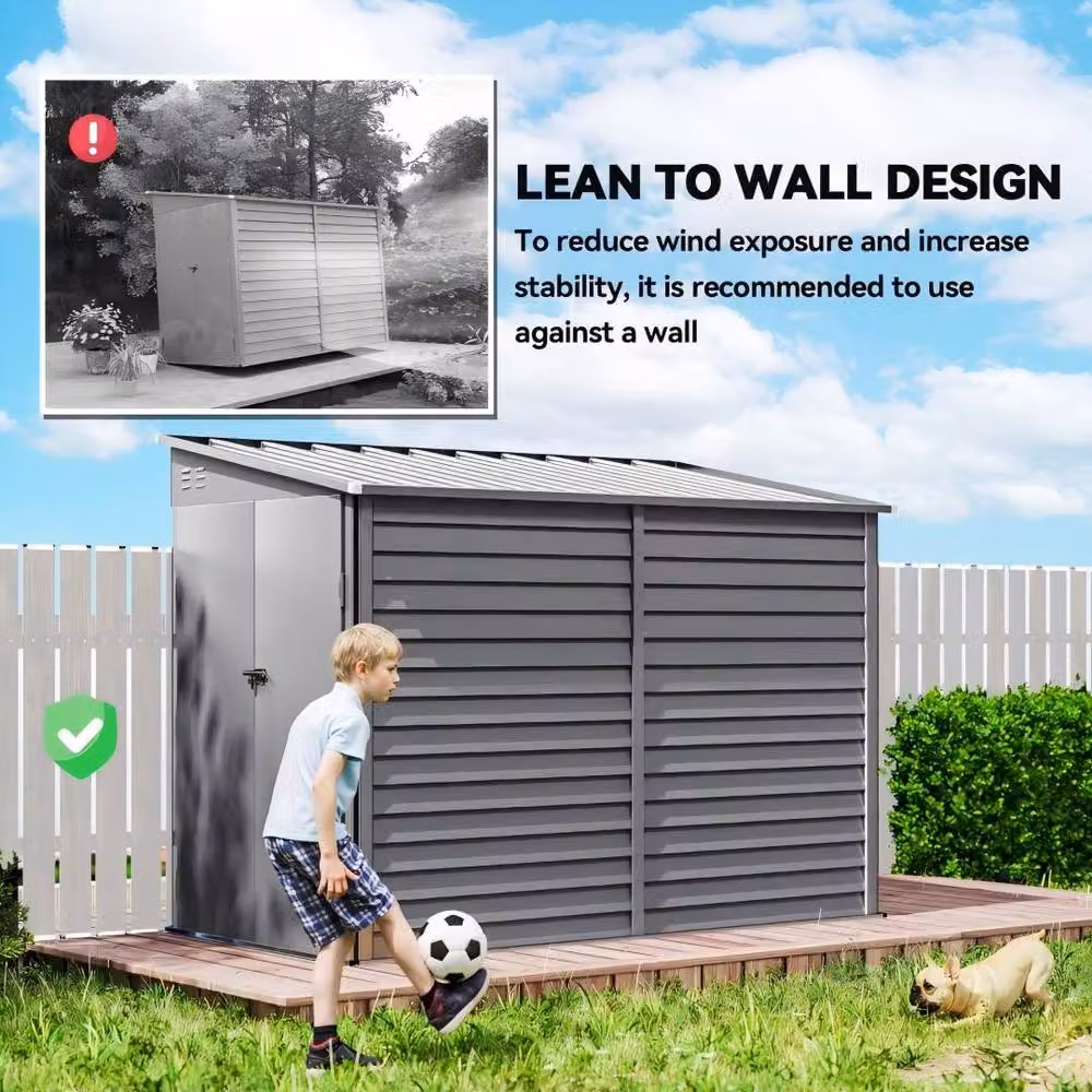 STILVORA Grey Galvanised Steel Lean-to Pent Garden Shed with Lockable Door – 8