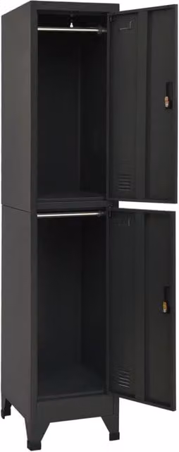 Berkfield Home Anthracite and Black Steel Locker Cabinet with Hinged Doors and Hanging Rod, W/D/H: 38 x 45 x 180 cm