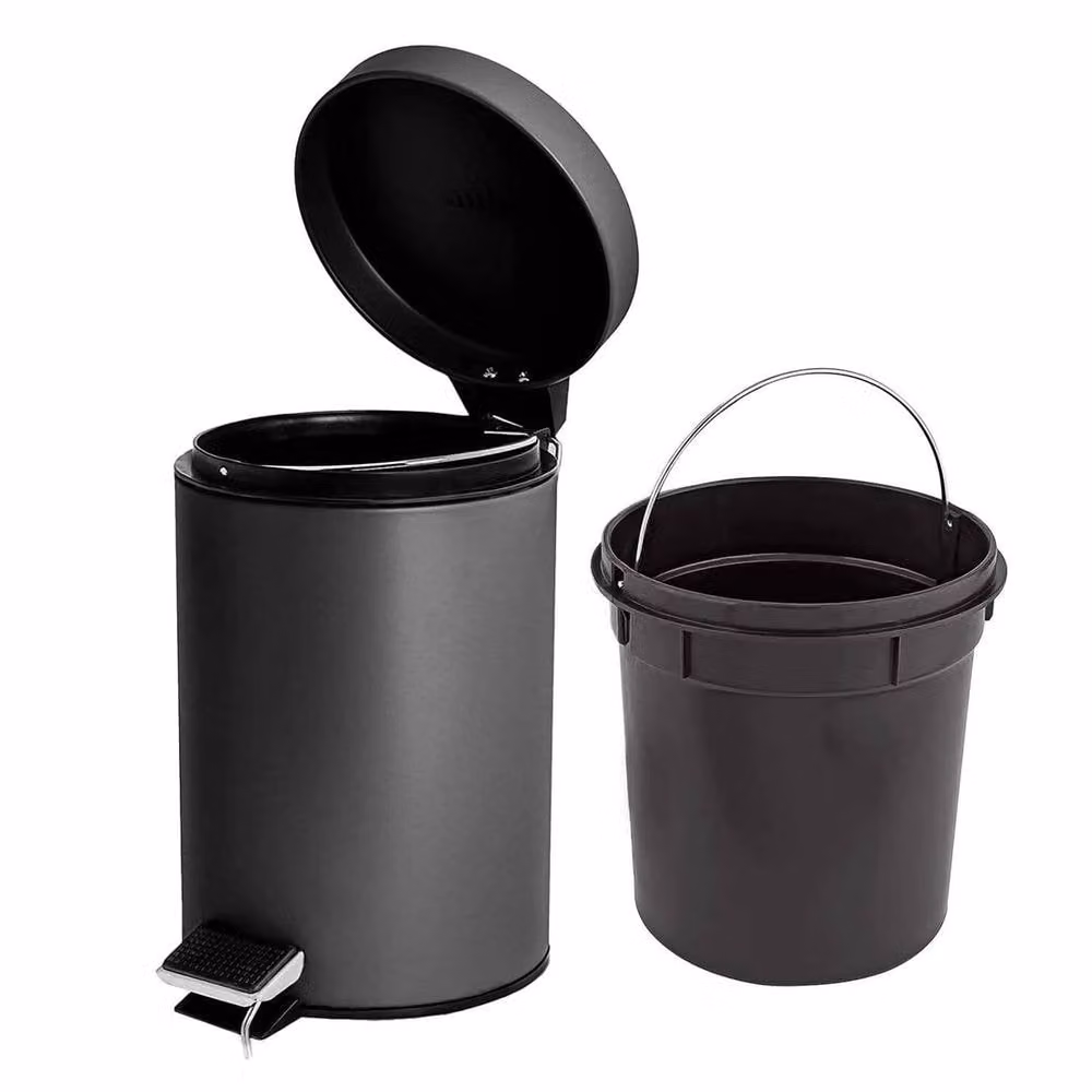 EONLION Black Stainless Steel Pedal Bathroom Bin Set with Toilet Brush – 2