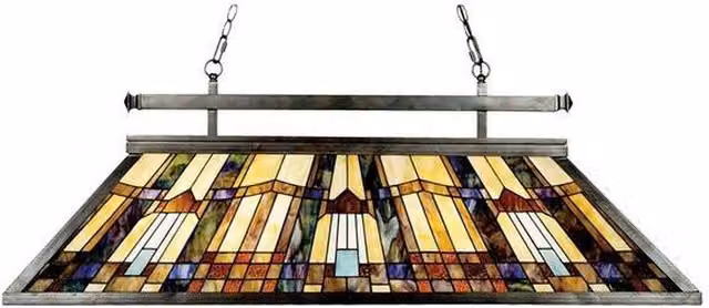 Elstead Inglenook 3 Light Tiffany Glass Ceiling Pendant Chandelier in Bronze with Multicolour Glass