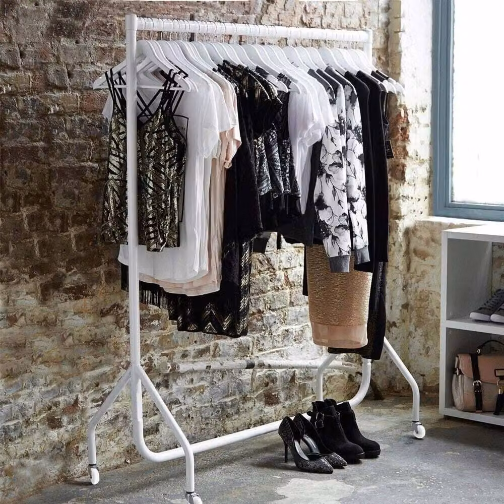 FLAVORA White Heavy-Duty Metal Clothes Hanging Rail, W: 50 cm, H: 200 cm, D: 50 cm – 2