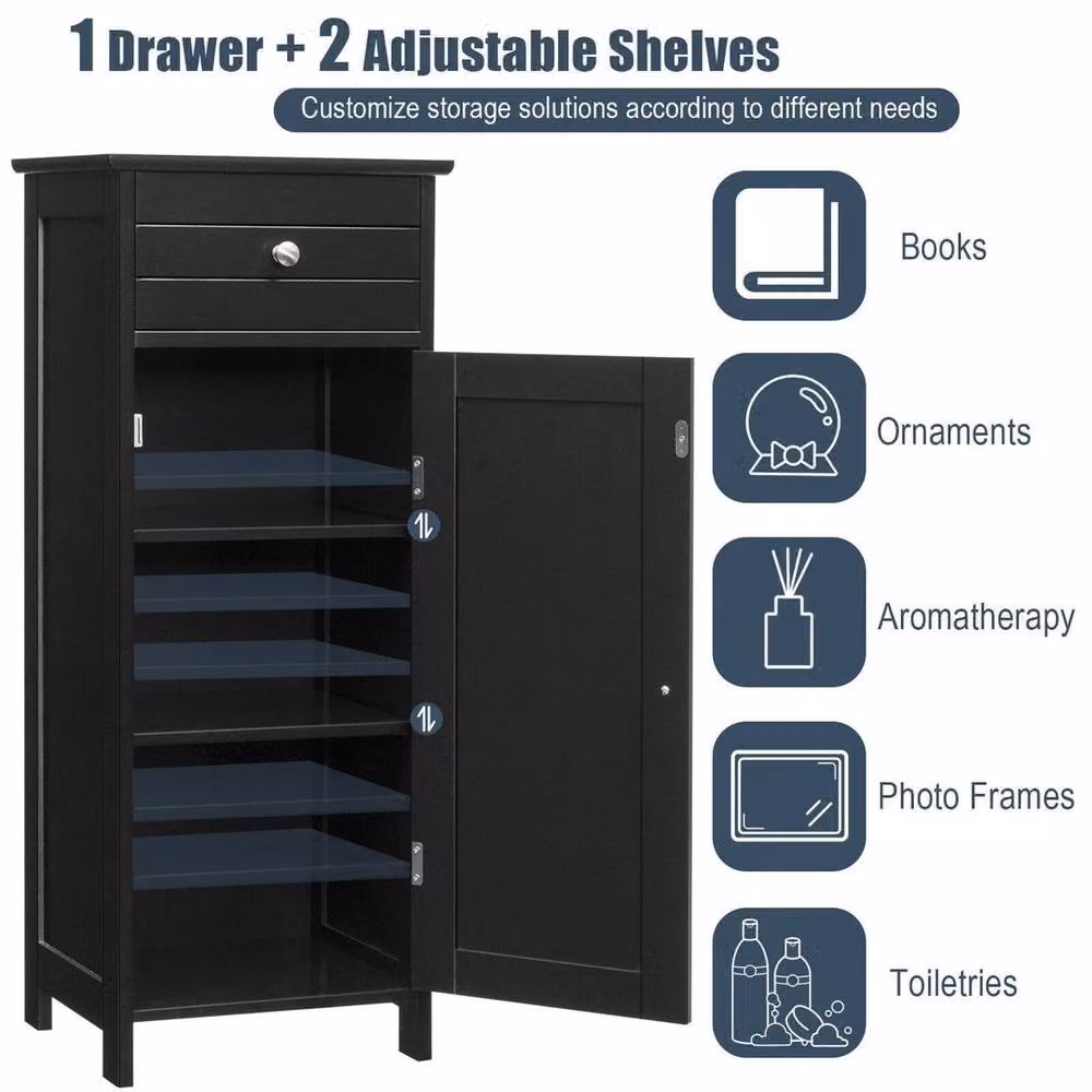 Kelvenix Black Matt Floor Standing Bathroom Storage Cabinet with Hinged Doors and Internal Shelves – 4