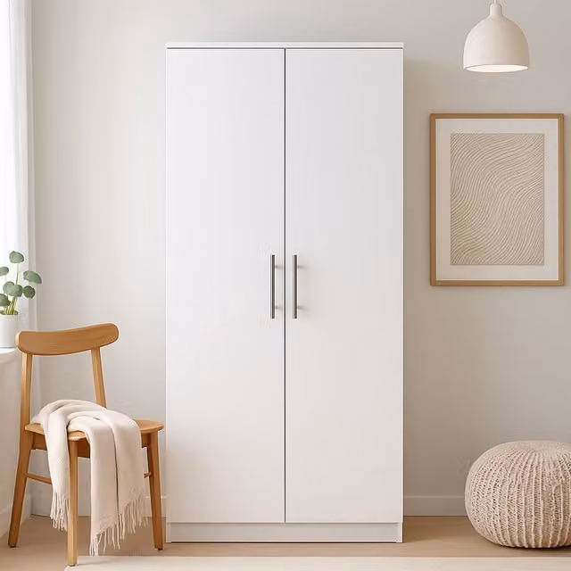 Home Treats Modern White Wooden 2 Door Wardrobe with Hanging Rod and Internal Shelves W/D/H: 76 x 47 x 170 cm