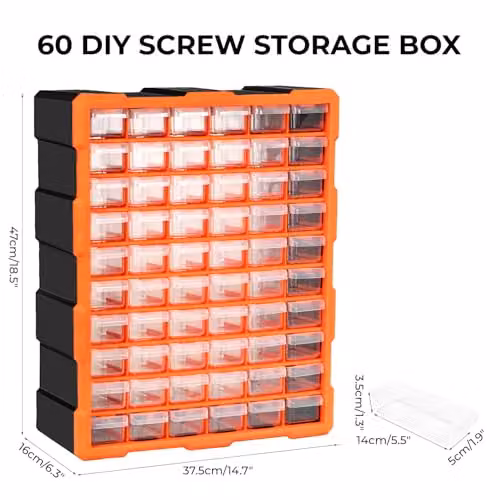 Simpa 60 Drawer Plastic DIY Tool and Hardware Storage Organiser Cabinet, Black, H 47.5 cm x W 37 cm x D 16 cm – 7