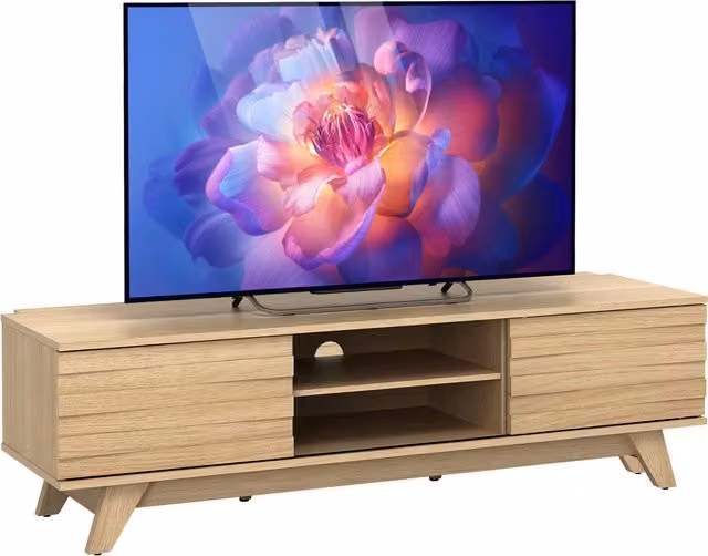COSTWAY Modern Wood Entertainment Center TV Stand in Brown and Beige Matt Finish