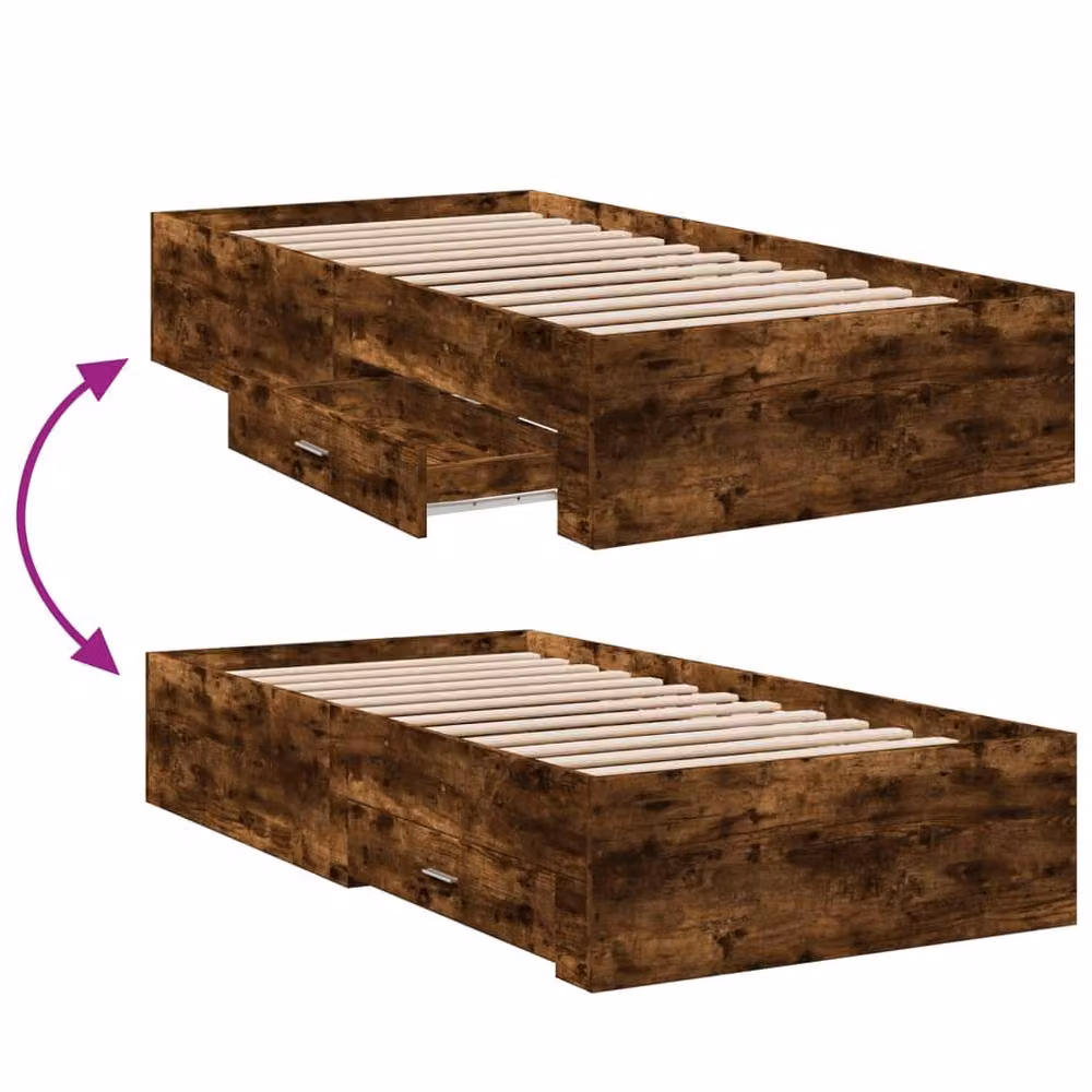 Berkfield Home Modern Bed Frame with Drawers in Smoked Oak Brown, W/D/H: 100 x 200 cm – 4