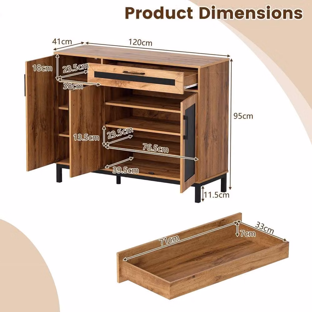 KORVIXA Modern 3-Door Accent Coffee Bar Console Station in Brown and Black, W/D/H: 100 x 100 x 100 cm – 2