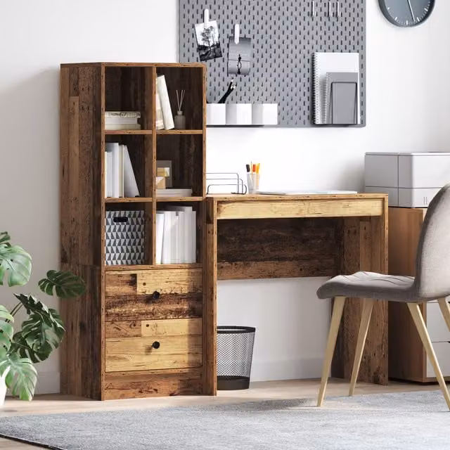 Berkfield Rustic Brown Writing Desk with Storage in Engineered Wood – 1