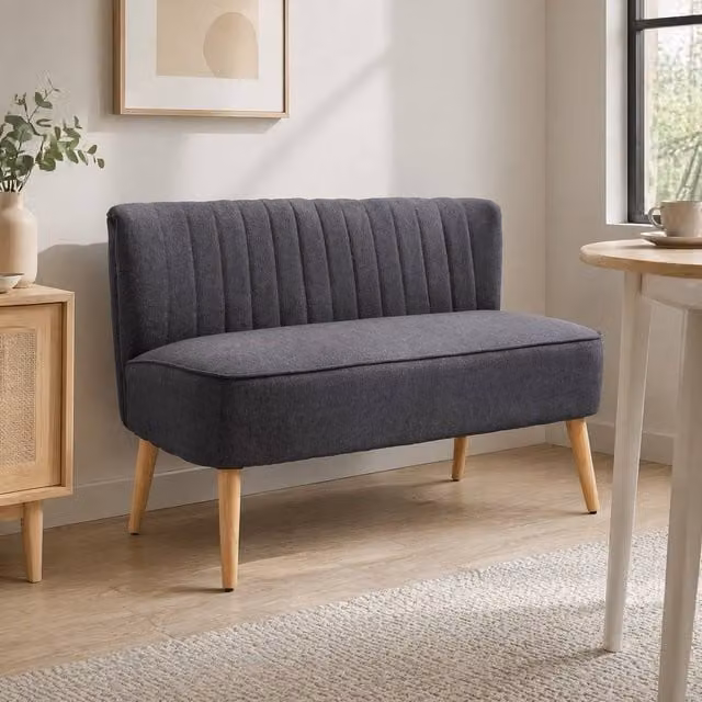 STILVORA 2 Seater Grey Fabric Upholstered Sofa with Solid Wood Frame and Legs – 1