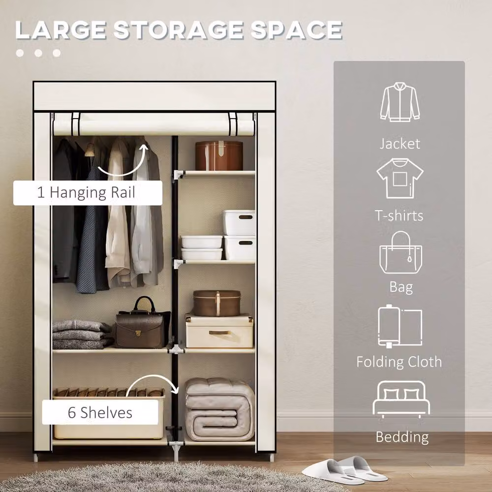 STILVORA Modern Freestanding Wardrobe with Hanging Rod and Internal Shelves in Beige, H: 162.5 cm x W: 103.0 cm – 3