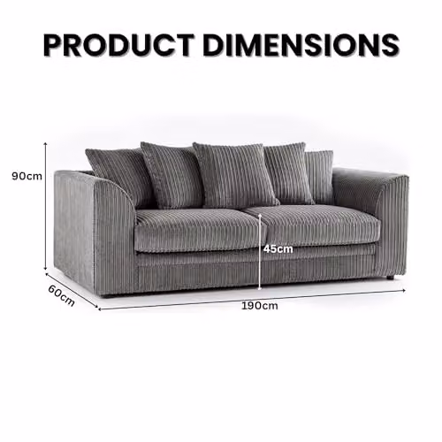 Bliss Furniture Dylan 3-Seater Jumbo Cord Scatter Back Sofa with Removable Covers and Scatter Cushions in Cream – 2