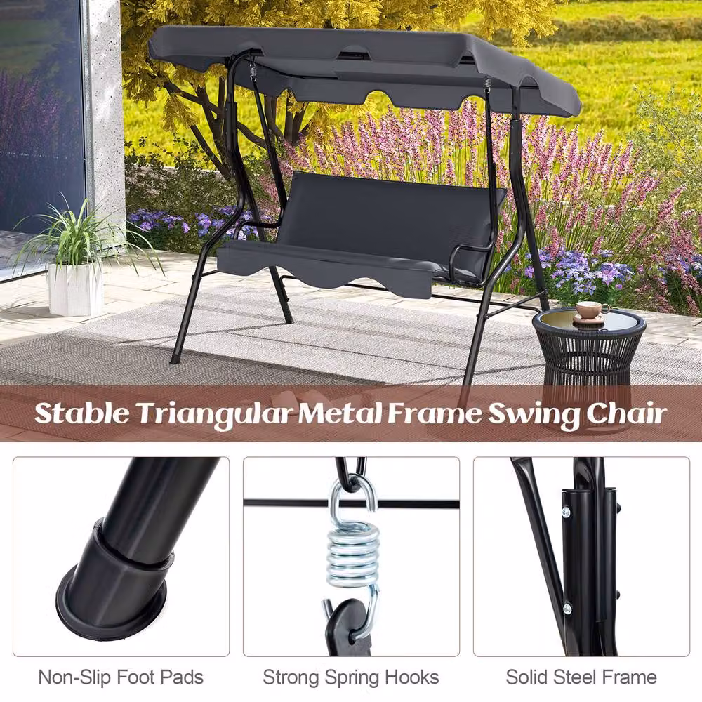 Gymax 3-Seater Canopy Swing Chair with Weatherproof Cushions in Grey – 3