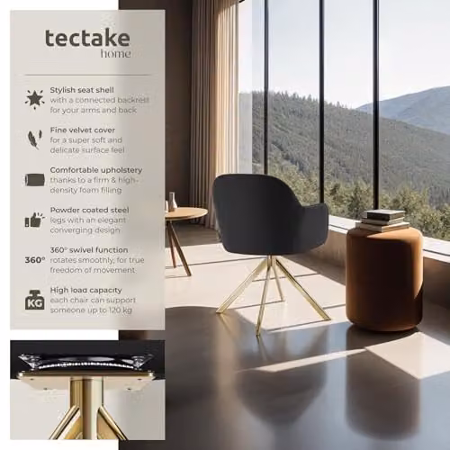 tectake Set of 2 Lona Armchairs in Black and Gold – 4