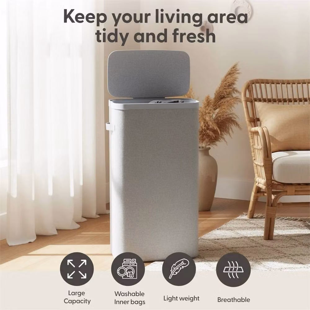 Nordara Collapsible Fabric Laundry Basket with Lid and Removable Liner in Dark Grey – 2